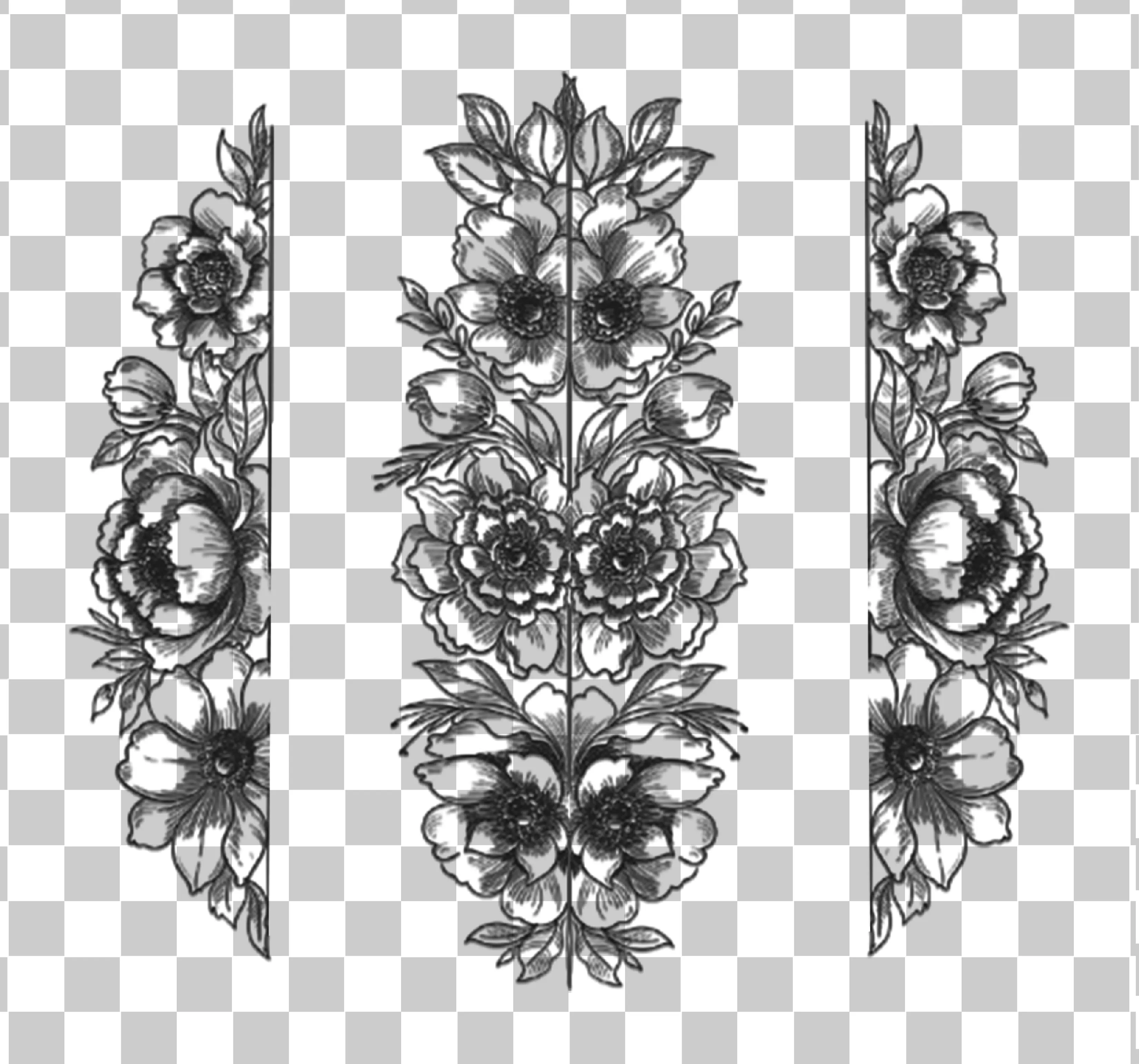 Floral Border & Design, Svart og hvite blomstermønstre, Bladkunst, Elegant monokrome tatoveringer og linjekunst, 