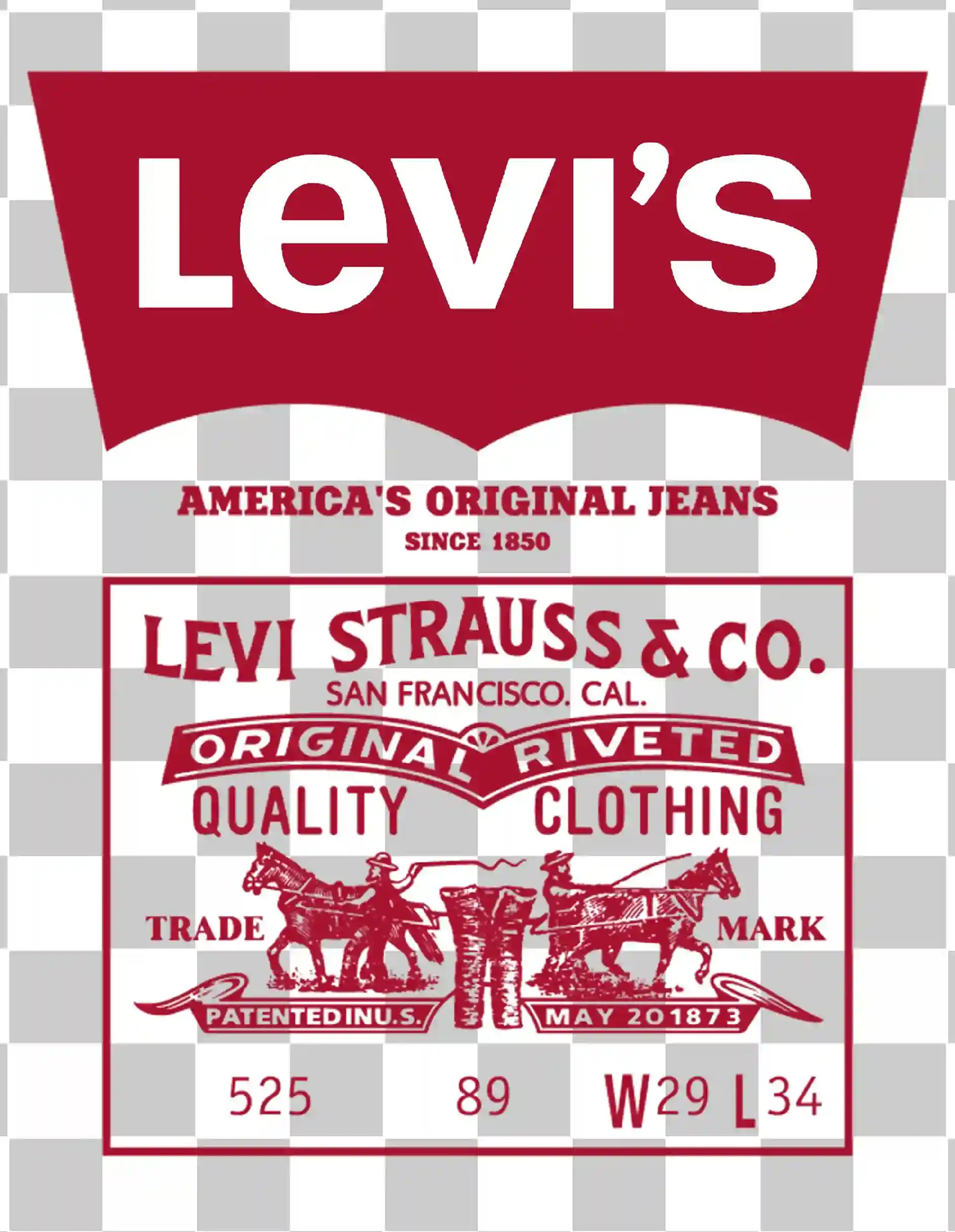 Logotipo de Levi, Marca registrada vermelha e branca, Levi Strauss & Co., Jeans rebitados originais, Roupa de qualidade, Símbolo da marca americana, 1850 Design, Logotipo HD, 
