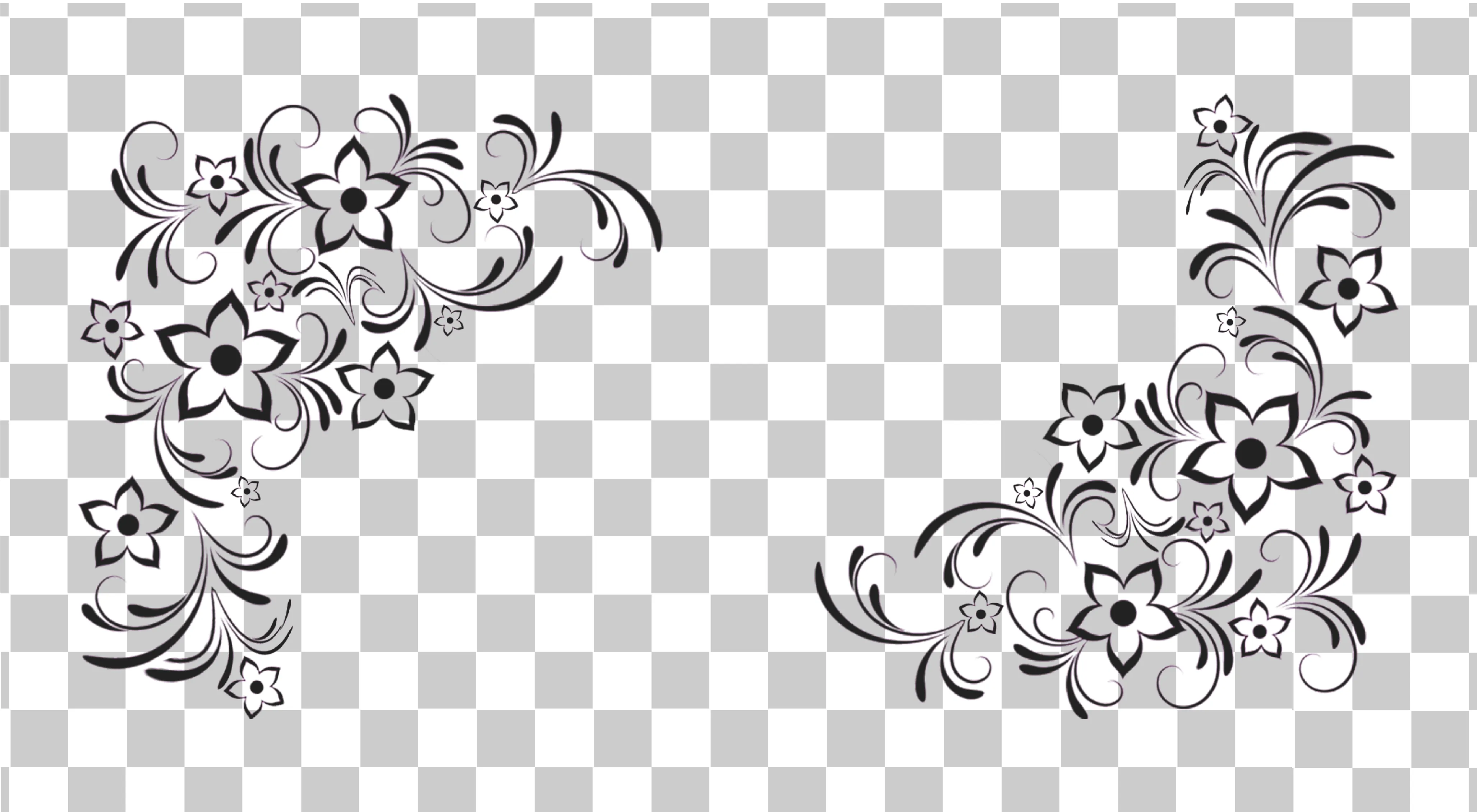 Padrão floral preto e branco, Silhuetas de flores e borda artística png, 