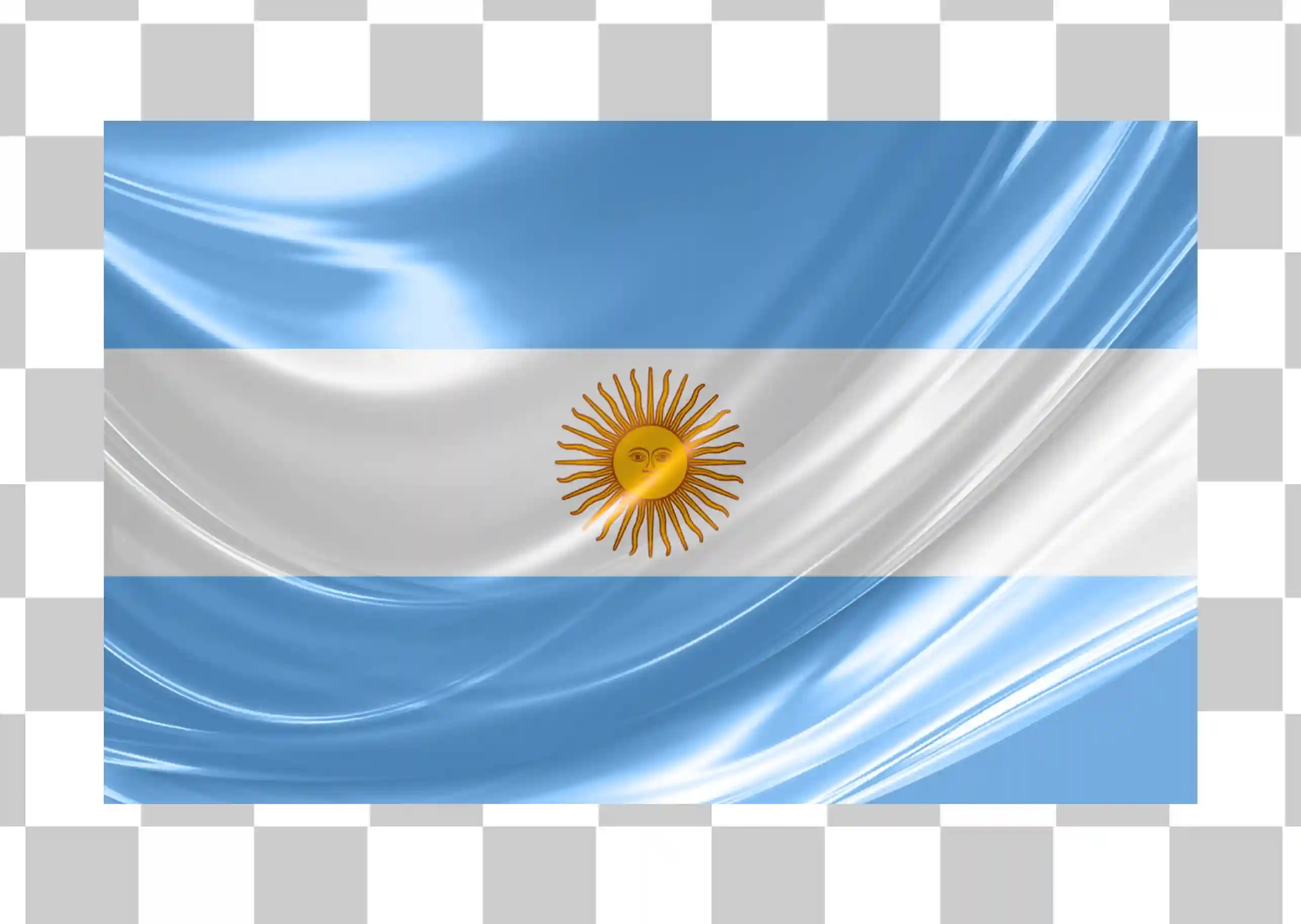 Flag of Argentina with Sun of May – Fabric Texture PNG of Argentina Symbol & National Colors, 