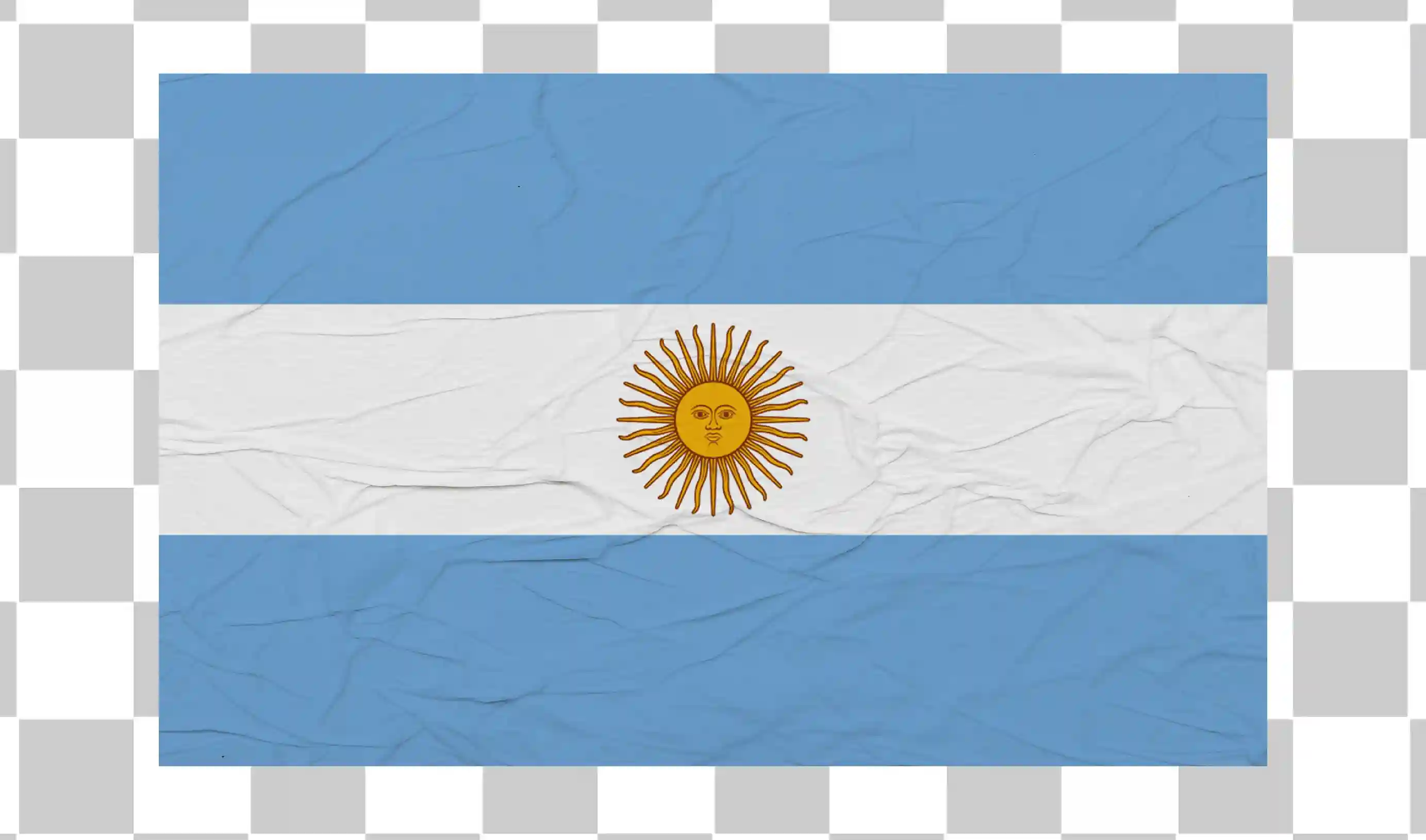 Flag of Argentina, Vector Illustration, Sun of May Symbol, National Flag Clipart, Black and White Square Design Template, 